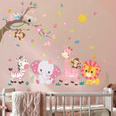 Pink Forest Baby Animals Wall Decals - Elephant Lion Giraffe Monkey Zebra Wall Stickers - Nursery Kids Girls Boys Room Daycare Playroom Classroom Wall Decor by TinyTreasures Baby Boutique