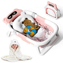 Collapsible Baby Bathtub for Newborn to Toddler (0-18 Month) - Portable Baby Bath Tub for Travel, Newborn Bathtub with Soft Towel and Floating Cushion (Pink) by TinyTreasures Baby Boutique