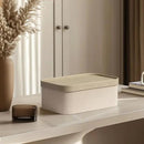 La Jolie Maison Fluted Cardboard Storage Baskets with Leather-Like Lids, Sturdy Stackable Paper Boxes Decorative Tray,Set of 3 Ivory by CozyNest Decor