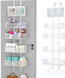 Adjustable Over The Door Organizer, Hanging Door Storage with PVC Pocket and 4 Metal Baskets Wall Mount, Closet Door Organizer Behind Door Rack for Bathroom Bedroom Closet, White by CozyNest Decor