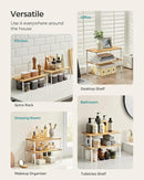 SONGMICS Cabinet Organizer Shelf, Set of 2 Kitchen Counter Shelves, Kitchen Storage, Spice Rack, Stackable, Expandable, Metal and Engineered Wood, Cloud White and Natural Beige UKCS200W01 by CozyNest Decor