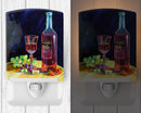 Red Wine Bottle and Glass Ceramic Night Light Compact, UL-Certified, Ideal for Bedroom, Bathroom, Nursery, Hallway, Kitchen, 6x4x3, Multicolor