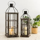 Glitzhome Farmhouse Oversized Wood Metal Lanterns Decorative Hanging Candle Lanterns Set of 2, Black (No Glass) by CozyNest Decor
