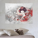 Japanese Geisha Tapestry Asian Red Cherry Blossom Traditional Kimono Folk Tapestries Home Decor for Living Room Bedroom Apartment Farmhouse Dorm 40"x30" by CozyNest Decor