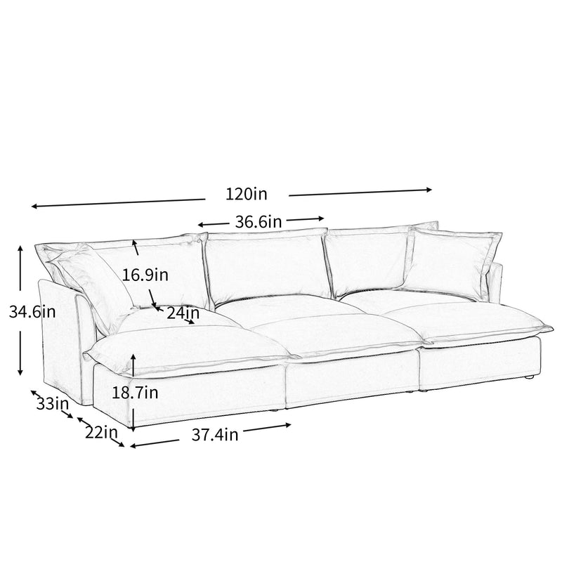 Oversized Chenille Living Room Sofa with 3 Ottomans, photo 9 of 10