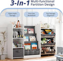 Kids Toy Book Storage Organizer - Large Bookshelf with 7 Removable Bins, Baby Bookshelf and Toy Storage, 4-Tier Book Shelf for Kids Room, Playroom, Classroom, 51 inch, White by CozyNest Decor