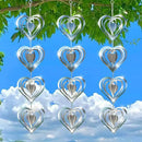 12 Metal Heart Bird Scarer Discs Set, Wind Spinners 3D Helix Reflector Stainless Steel Sparkly Outdoor Garden Decor, Scare Birds & Animals Away from Garden Yard Patio Lawn Farm Wind Sculpture Gifts by GreenHaven Gardens