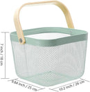 Metal Mesh Steel Basket, Storage Organizer Basket Multi-functional Hanging Kitchen Basket Fruit Basket Bin with Bamboo Handle, 9.84 x 10.2 x 7 inch, Mint Green by GreenHaven Gardens