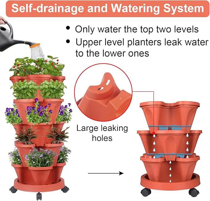 Vertical Planter 5 Tier Stackable Planters Garden Planters Strawberry Herb Flower and Vegetable Planter Indoor Outdoor Gardening Pots with Removable Wheels and Tools 2-Pack, photo 4 of 8