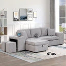 Modern L-Shape 3 Seat Reversible Sectional Couch, Pull Out Sleeper Sofa With Storage Chaise And 2 Stools For Living Room Furniture Set by Unique Piece Furniture