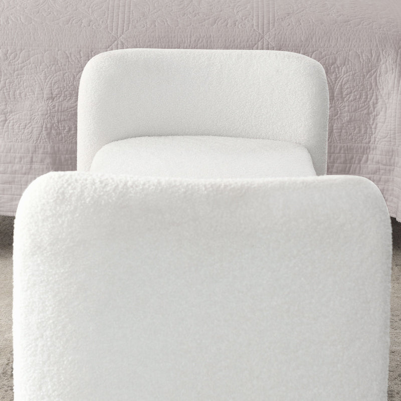 52" Bench for Bedroom End of Bed Modern Contemporary Design Ottoman Couch Long Bench Window Sitting Fireplace Bench, Teddy White (Ivory)