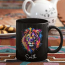 Personalized Lion Black Mug, Gift For Son Grandson, Custom Lion Coffee Cup With Name, Customized Colorful Animal Design Mug, Unique Animal Lover Cup 11oz 15oz by CozyNest Decor