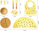 Bamboo Baby Feeding Set for Infants & Toddlers - Baby Essentials, Non-Toxic, Sustainable, Bamboo Suction Plate & Bowl, Bib, Sippy Cup w/Lid & Straw, Daily Use, Travel, Baby Shower Gifts (Yellow) by TinyTreasures Baby Boutique