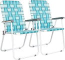 VINGLI Patio Lawn Webbed Folding Chairs Set of 4, Outdoor Beach Chair Portable Dining Chair for Outdoor Yard, Garden (White & Blue, Classic) by GreenHaven Gardens