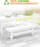 HDPE Outdoor Dining Set of 6, Patio Dining Table Set with 4 Chairs and 1 Bench, 6 Pieces HDPE Dining Set with Umbrella Hole, Outdoor Furniture Sets for Deck, Poolside, Garden, Pearl by CozyNest Decor