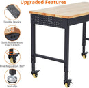 60'' Adjustable Workbench on Wheels, 2000LBS Heavy Duty Worktable with Power Outlets, Rubberwood Workstation for Workshop, Garage, Office, Home by GreenHaven Gardens