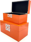 Galt International Storage Boxes - Large & Small Decorative Storage Box w/Hinged Lid - Classic Design Wood Decor Boxes with Geometric Opening Clasp - Home & Office Storage - Set of 2 (Orange) by CozyNest Decor