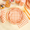 175 Pcs Orange and White Gingham Party Supplies - Orange Gingham Paper Plates and Napkins Sets Serve 25 - Scalloped Checkered Plates for Birthday Picnic Fall Halloween Thanksgivng Party Decorations by CozyNest Decor