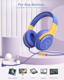 Kids Headphones Wired with Microphone for ipad Computer Laptop for Boys Girls Volume Limit Foldable Over Ear Headset for School 3.5mm Jack by TinyTreasures Baby Boutique