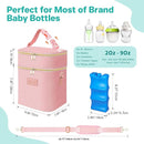PIIOSER Breastmilk Cooler Bag with Ice Pack Fits 6 Baby Bottles Up to 9 Ounce, Insulated Baby Bottle Tote Bags, Double Layer Waterproof Leak-Proof with Shoulder Strap for Nursing & Working Mom (Pink) by TinyTreasures Baby Boutique