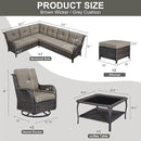 Outdoor Furniture Sectional Sofa L Shaped Couch - Patio Wicker Set with 2 Swivel Glider Chairs, 8 Piece Rattan Patio Conversation Sets with Gray Cushion for Deck Backyard Sunroom Grey Cushion by GreenHaven Gardens