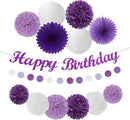 Purple White Birthday Party-Decorations Paper-Flowers - 14pcs Happy Banner Lavender Lanterns Tissue Pom Poms,Lilac Streamers Garland Fans,Women Girls Adult Kids Office Hanging Supplies Decor Hugfond by CozyNest Decor