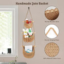 3 Tier Hanging Fruit Basket for Kitchen, Handmade Woven Cotton Hanging Wall Basket for Fruit Vegetable with 6 Hooks, Boho Style Over The Door Organizer for Living Bathroom Bedroom by CozyNest Decor