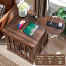 Farmhouse End Table with Charging Station,24" Large Side Table with Glass Barn Door, Rustic Wood Nightstand Bedside Table with Adjustable Storage Shelf for Living Room, Bedroom,Walnut,2 pack by CozyNest Decor