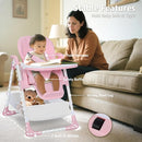 Kinder King Convertible Baby High Chair, Adjustable Feeding Chair for Babies and Toddlers with Removable Double Tray, Simple Compact Fold for Space-Saving, 2 Built-in Wheels, Easy to Clean, Pink by TinyTreasures Baby Boutique