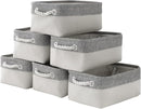 Basket for Organizing Cube Stgorage Bin - Small 6 Pack Fabric Storage Cubes Collapsible Baskets for Shelves with Rope, Bins for Organization Closet Cloth Toy Laundry Canvas (Grey&White 12x8x5.2 inch) by TinyTreasures Baby Boutique