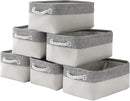 Basket for Organizing Cube Stgorage Bin - Small 6 Pack Fabric Storage Cubes Collapsible Baskets for Shelves with Rope, Bins for Organization Closet Cloth Toy Laundry Canvas (Grey&White 12x8x5.2 inch) by CozyNest Decor