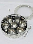 spice dabba Stainless Steel Indian Spice Box, Steel Masala Dabba, Double Lid Spice Container | Gift for Chefs | Size 8x8x2 In (Spice Box Only) by CozyNest Decor