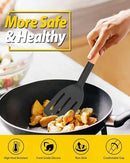 Pack of 2 Silicone Cooking Spatula, Heat Resistant Solid Turner, Non Stick Slotted Spatulas with Wooden Short Handle,Ideal Wood Kitchen Utensils Set for Frying, Baking, Flipping, Turning by CozyNest Decor