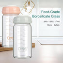 COMI Wide Neck Glass Breastmilk Collection n Storage Bottle, 8oz with Screw Ring Sealing Disk; Re-markable Sealing Disc. BPA Free, Fits Breast Pumps & Nipples (4 Gray Lids) by TinyTreasures Baby Boutique