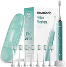 Aquasonic Vibe Series Ultra-Whitening Toothbrush – ADA Accepted Power Toothbrush - 8 Brush Heads & Travel Case – 40,000 VPM Motor & Wireless Charging - 4 Modes w Smart Timer – Mint Green Metallic by CozyNest Decor