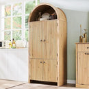 71" Tall Arched Bathroom Storage Cabinet, Modern Fluted Storage Cabinet w/Doors, 3 Adjustable Shelves, 6 Door Shelves, Wood Freestanding Cabinet for Bathroom, Entryway, Hallway, Natural by CozyNest Decor