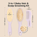 Baby Hair Brush and Comb Set for Newborn - Wooden Baby Hair Brush Set with Soft Goat Bristle, Baby Brush Set for Newborns, Baby Brush and Comb Set Girl, Boy, Toddler Cradle Cap Brush (Oval, Thistle) by TinyTreasures Baby Boutique