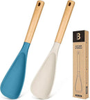 Cooking Spoon for Nonstick Cookwares, Great for Cooking and Serving Sturdy BPA-Free Matte Silicone, Wood Handle Spoon for Mixing, Scoop, and Scrape (Khaki & Turquoise, 13.4 inch) by CozyNest Decor