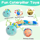 Baby Sensory Toys 0-12 Months, Plush Toys with Music and Rattle, Suitable for Newborn Baby Tummy time, can be Used as a Newborn Birthday, Holiday, Baptism Gift (Blue Caterpillar) by TinyTreasures Baby Boutique