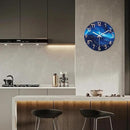 Glass Blue Wall Clocks Battery Operated 16 Inch Marble Pattern Big Clock for Office Abstract Silent Wall Clock Non Ticking by CozyNest Decor