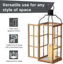 Glitzhome Set of 2 Oversized Farmhouse Wood Lanterns with Metal Top Decorative Hanging Candle Lanterns for Home Décor, Natural (No Glass) by CozyNest Decor