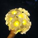 Solar Petunia Blue Morning Glory Flowers and Solar Hawaiian Frangipani Flower String Lights Tropical Flowers by GreenHaven Gardens