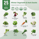 Organo Republic 25 Winter Vegetable & Herb Garden Seeds Variety Pack for Outdoors & Indoor Home Gardening 5000+ Non-GMO Heirloom Seeds Broccoli Beet Carrot Cabbage Radish Pea Mint Thyme Parsley by GreenHaven Gardens