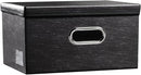 PRANDOM Collapsible Storage Box with Lid [1-Pack] Leather Fabric Foldable Storage Bin Organizer Container Basket Cube with Cover for Home Bedroom Closet Office Nursery Black (13.6x9.6x6.9) by TinyTreasures Baby Boutique