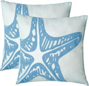 Embroidered Decorative Throw Pillow Cover, 18"x18" Set of 2, Farmhouse Pillowcase Blue Sea Star Knit Pattern Cotton Canvas Cushion Case Square Floral Pillow Case for Sofa Couch Bed Living Room by CozyNest Decor