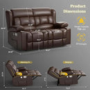 RV Loveseat Recliner Sofa, PU Leather RV Reclining Loveseat with USB Charge Ports, Cup Holders, 2 Seater Manual Pull Tab Recliner Sofa Couches for Living Room/RV, Brown