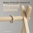 Comfy Cubs Wooden Baby Play Gym - Natural Finish Pinewood Baby Activity Gym with 5 Sensory Hanging Toys - Easy No-Tool Assembly, Safe and Durable for Infant Motor and Visual Development - Natural Wood by TinyTreasures Baby Boutique
