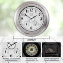 Andy Star 21 Inch Silver Illuminated Outdoor Wall Clock Waterproof with Thermometer and Hygrometer, Oversized Battery Operated Round Wall Clock, Big Silent Non Ticking Clock for Patio Pool Garden by CozyNest Decor