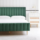 Livinia Queen Size Elton Velvet Platform Bed, Upholstered Bed Frame with Vertical Channel Tufted Headboard Footboard, Strong Wood Slats, No Box Spring Needed, Green (Queen) by CozyNest Decor