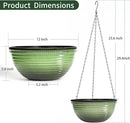 12 inch Hanging Planters for Indoor Outdoor Plants, 2 Pack Large Hanging Flower Pots with Drainage Holes and Chain, Glazed Hanging Baskets for Home Garden Decoration, Green by GreenHaven Gardens